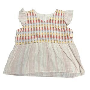 Rolee Womens Linen Blend Cream Multicolor Blouse Size XL